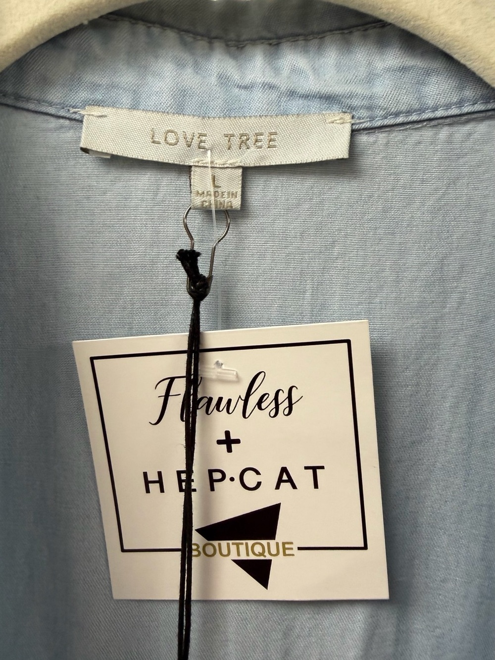 Love Tree Light Blue Chambray Blouse with Boutique Tag